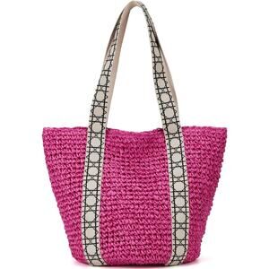 Pink Bag Vibrant Woven Straw Tote - Boho Chic, Beach Bag, Lightweight & Stylish